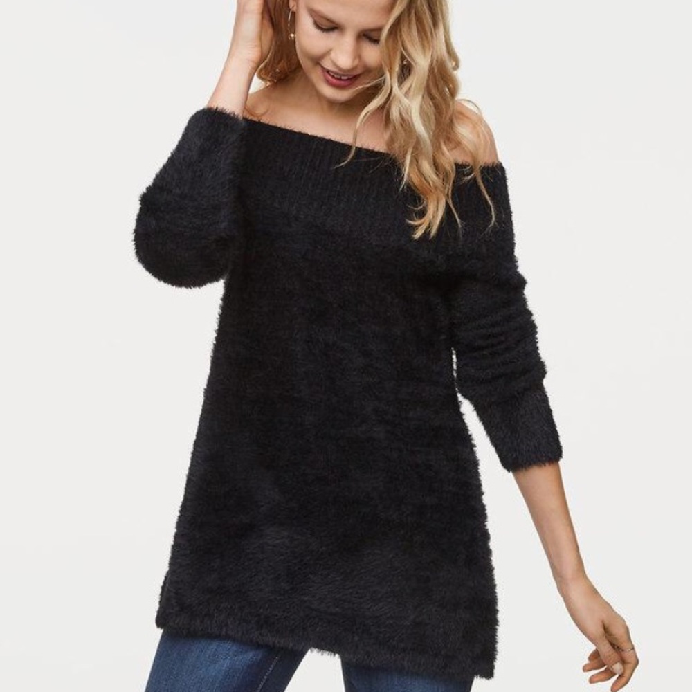 Petite fuzzy tunic off the shoulder sweater XSP